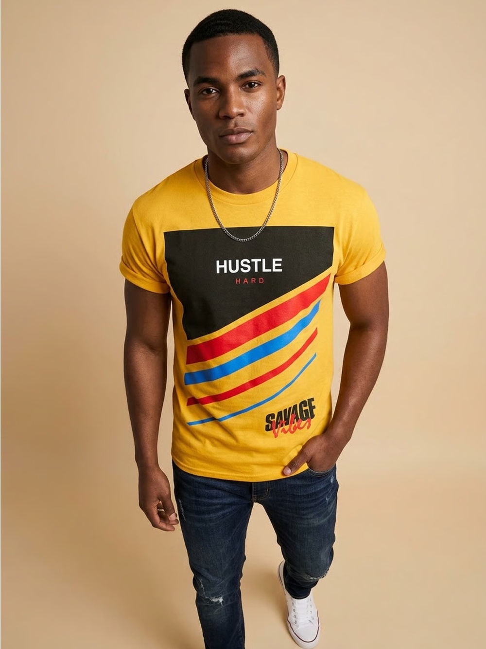 Hustle Yellow Graphic Tee Sz M